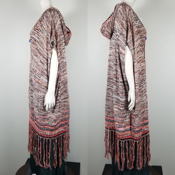 Free People Festival Lagenlook Jungle Heat Hood Tiger Fringe Cardigan Size XS - Picture 3 of 12
